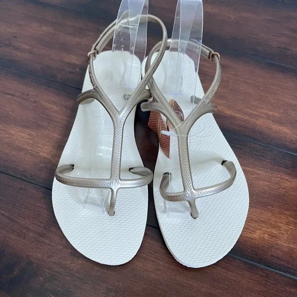 NWT Havaianas Allure Sandals Flip Flops Women 11/12 Gold Strappy Ankle Strap - Picture 2 of 9